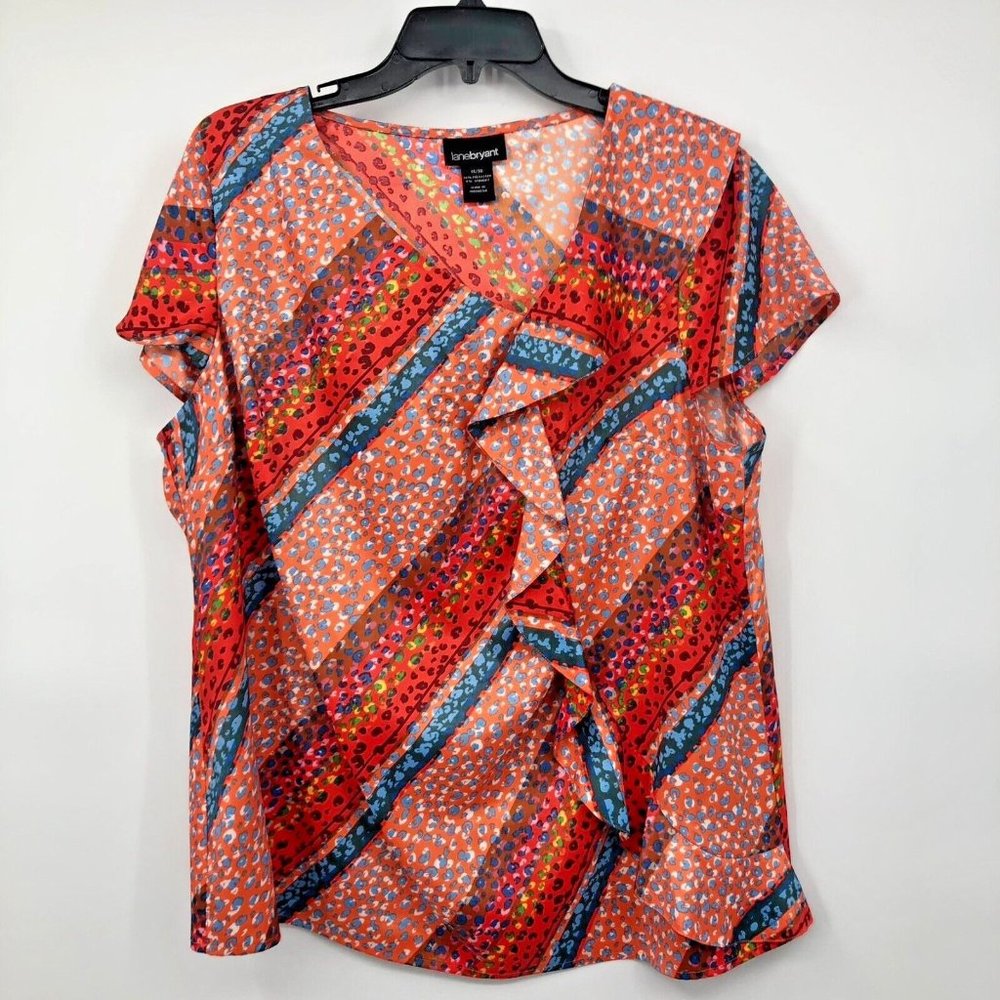 Lane Bryant Blouse Womens 14/16 Used Orange Blue Cap Sleeve